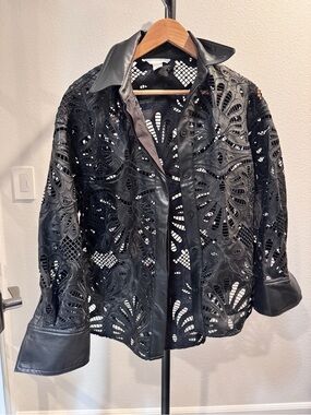 H&M Women's Black Laser-Cut Vegan Leather Button-Front Jacket
